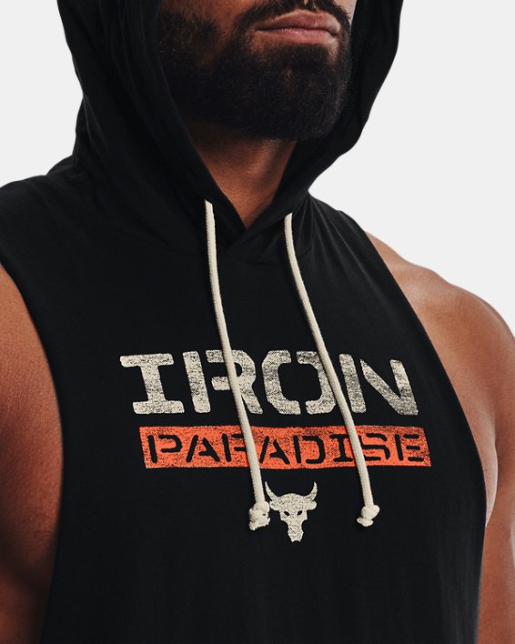 Men's Project Rock Iron Paradise Sleeveless Hoodie in Black image number 3